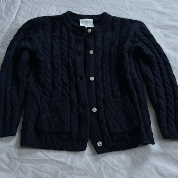 Little English | Classic cashmere blend cable knit cardigan sweater | 4T | Navy - Picture 3 of 7